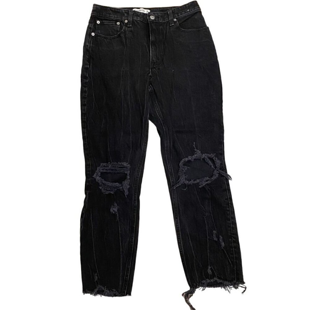 Abercrombie & Fitch Curve Love High Rise Mom Jeans Distressed Knees Size 28/6